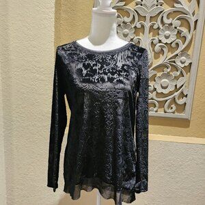 Simply Vera Vera Wang M Black Burnout Velvet Top Goth Grunge Whimsigoth Mesh